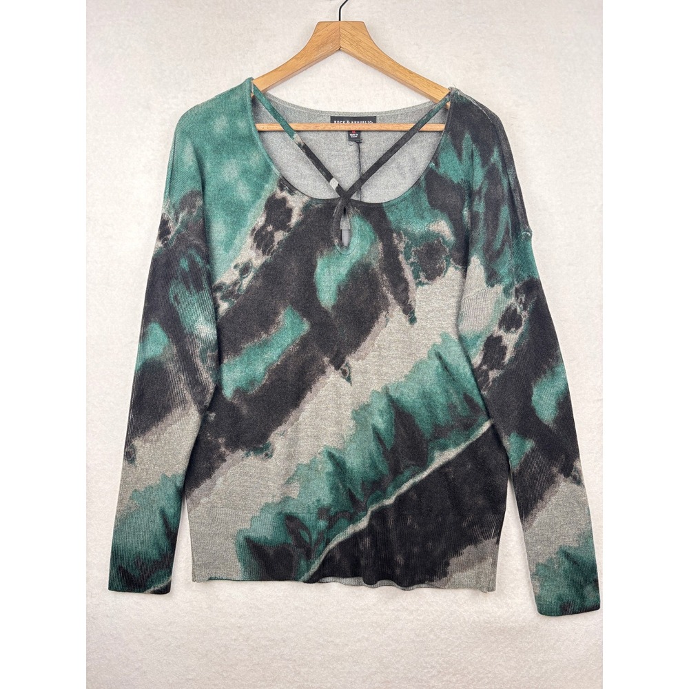 Rock and Republic Sweater Womens Medium Tie Dye‎ Keyhole Edgy NWT